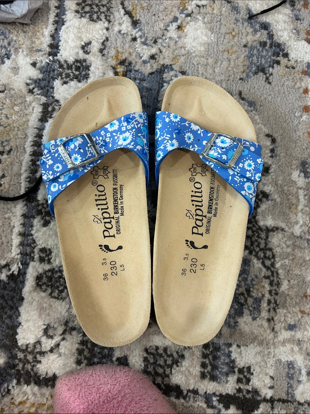 Papillio Blue Floral Buckle Slide Sandals